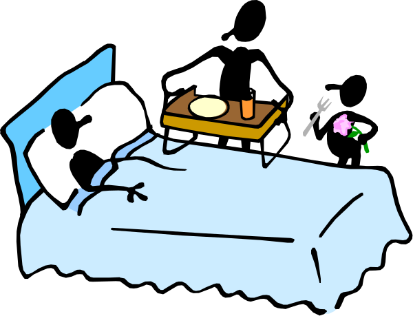 The black and white cartoon shows a cozy bedroom scene with two teddy bears lying on an unmade bed next to each other; one bear is holding what appears to be a book while sitting upright, and there's another smaller bear resting its head on top of it. A small table beside the bed holds a cupcake or cake-like item in front of which sits a tiny teddy bear figurine with an accompanying flower. The room has simple furnishings: a nightstand next to the bed, and there's another smaller figure that could be interpreted