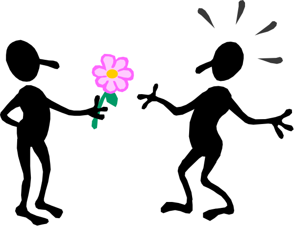 The image shows a black background with an animated flower on it that has three petals visible; there is no text present in this clip-art illustration.
