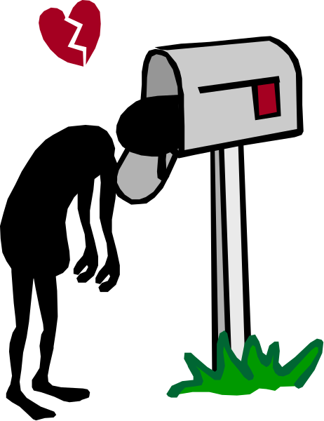 The image shows a black mailbox with an illustration of a heart on top next to it is a small green plant growing in front of the post office box.