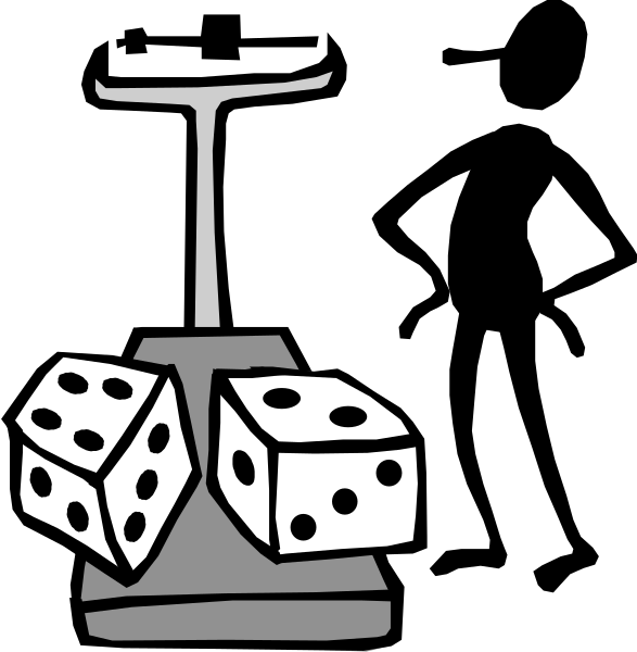 The black and white cartoon shows a roulette wheel with three dice on it against a dark background; there is no text present in this image.