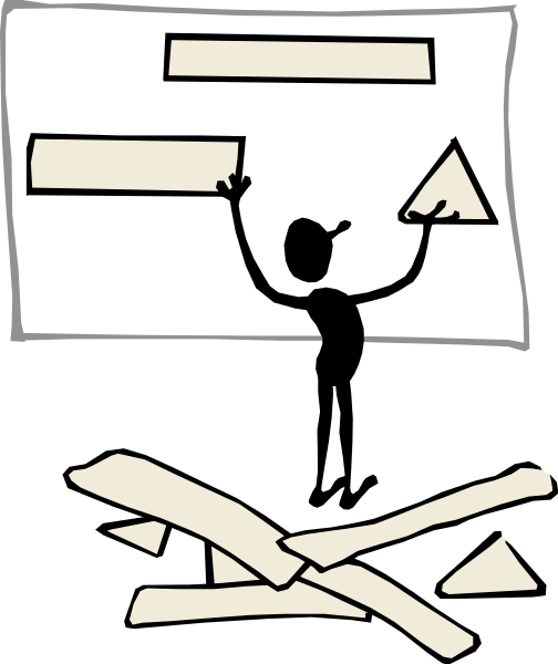 The image shows a cartoon of an animated character standing next to two pieces of paper with text on them that reads "CUT" in front of what appears to be a broken screen displaying another piece of paper labeled as "REPAIR."