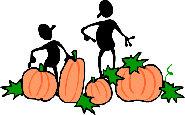 The image shows a black background with white text that reads "Happy Halloween" at top left corner; below it is an arrangement of six orange pumpkins in descending order from largest to smallest on right side, and above them there's green foliage resembling leaves or vines.