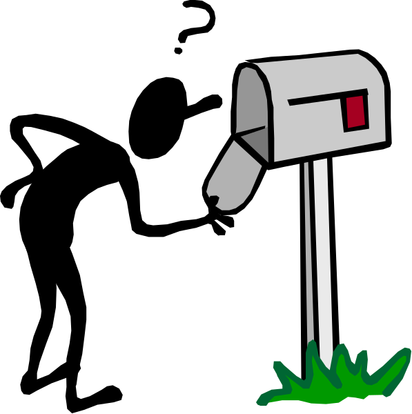 The image shows a black mailbox with an illustration of a white cat on top next to it.