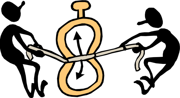 The black and white illustration shows a clock with its hands pointing to 12:05, indicating it's noon time. There is also an arrow on top of the hour hand that points upwards towards the number twelve. This could be interpreted as if someone has just set or adjusted the clock at this exact moment in time. The image does not contain any other objects, people, animals, actions, or setting details beyond what I've described above.