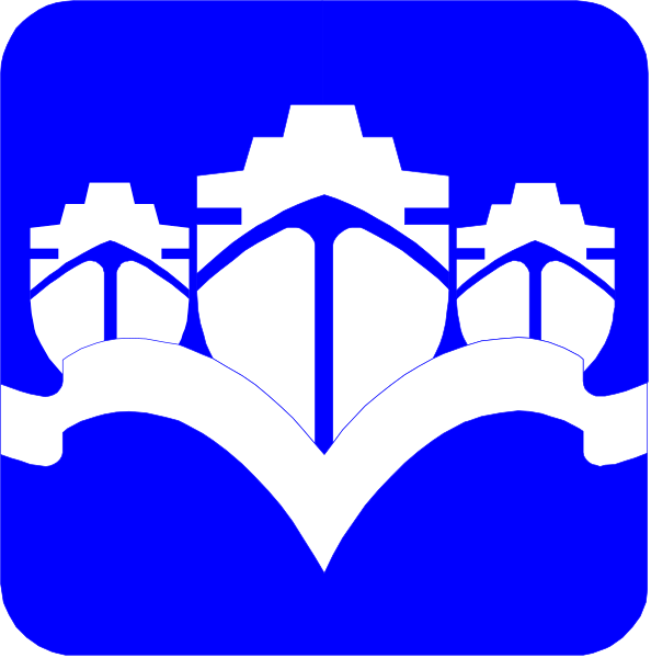 The image shows two square graphics with a blue background featuring white icons of ships on either side; there is no text present in this clip-art image.