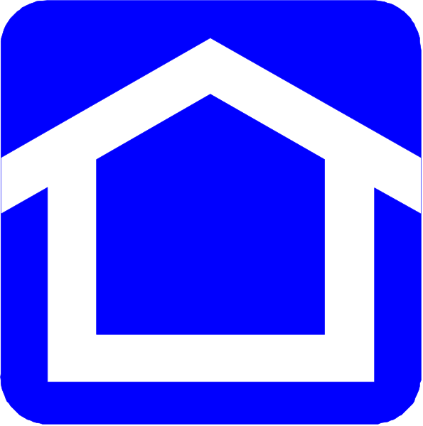 The image shows a blue house icon on top of another smaller white square with an arrow pointing downward to it from above.