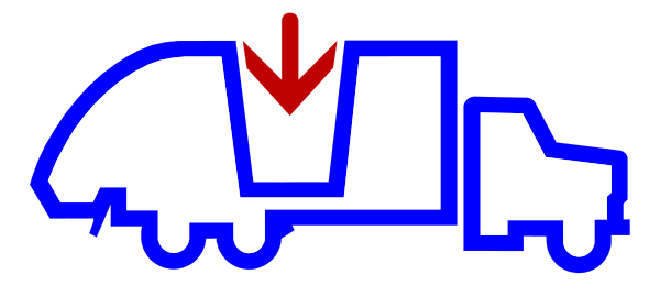 The image shows a blue arrow pointing to an icon of a truck with text above it that reads "UPS."