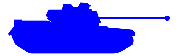 The image shows a blue tank with white text on it against a gray background.