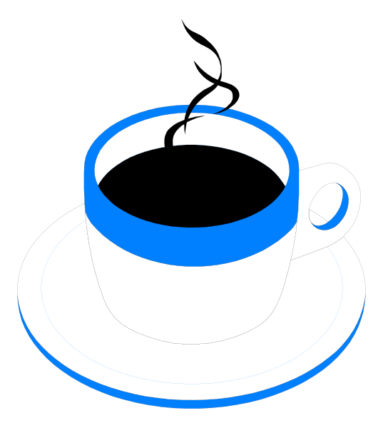 The image shows a blue coffee cup with white handle on top of it against black background.