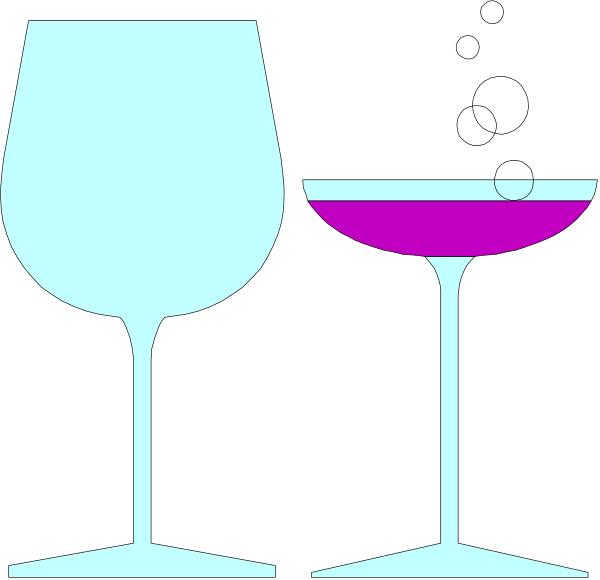 The image shows four wine glasses of different sizes with varying amounts of liquid inside them against a black background; there is no text present in this clip-art illustration.