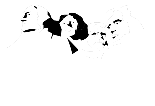 The black and white silhouette of four historical figures on a banner with text below them that is too small to read clearly in this image.