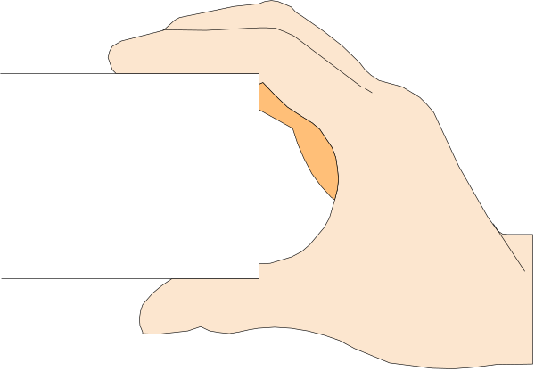The image shows a hand holding an object with two fingers extended upwards towards it; there is no text present within this small clip-art image.