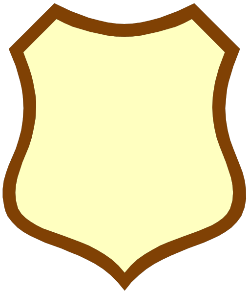 The image shows a shield with an emblem on it against a brown background.