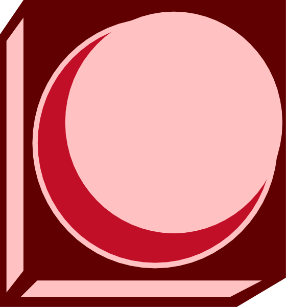 The image shows a red circle with an eclipse of light at its center inside what appears to be a square frame against a white background.