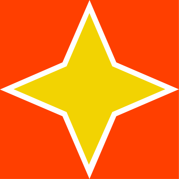 The image shows two identical red backgrounds with a yellow star on each side of an orange border at the bottom center.