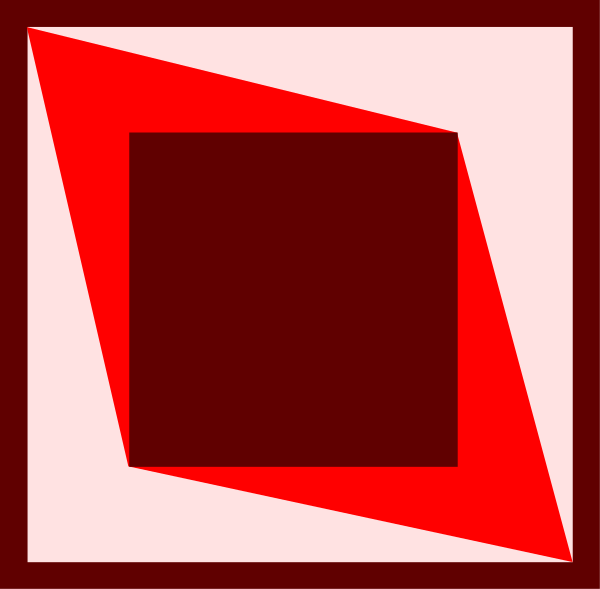 The image shows a red geometric shape resembling an abstract box with white lines forming its outline against a dark background.