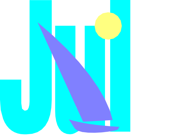 The text "JULI" appears on a blue background with an abstract design that includes what seems to be stylized waves in white at the bottom of the image.