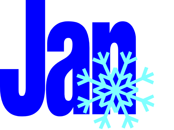 The image shows a graphic with text that reads "January" at top left corner followed by snowflakes on right side of picture indicating winter season.