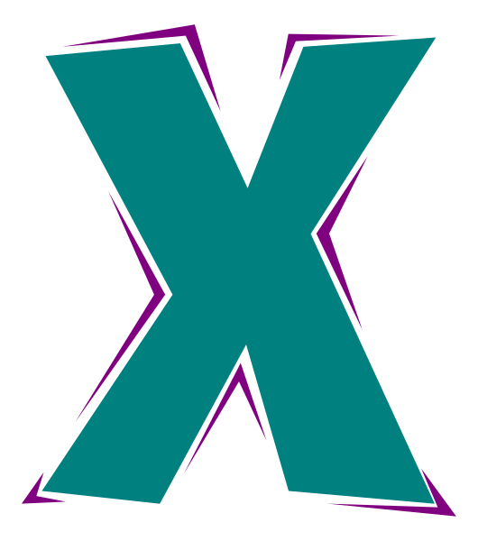 The letter "X" with a blue background on its left side.