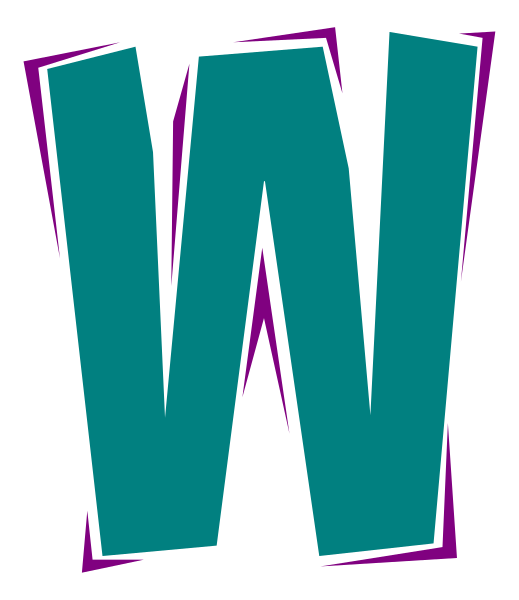 The image displays a stylized letter "W" with an abstract design around it against a dark background.