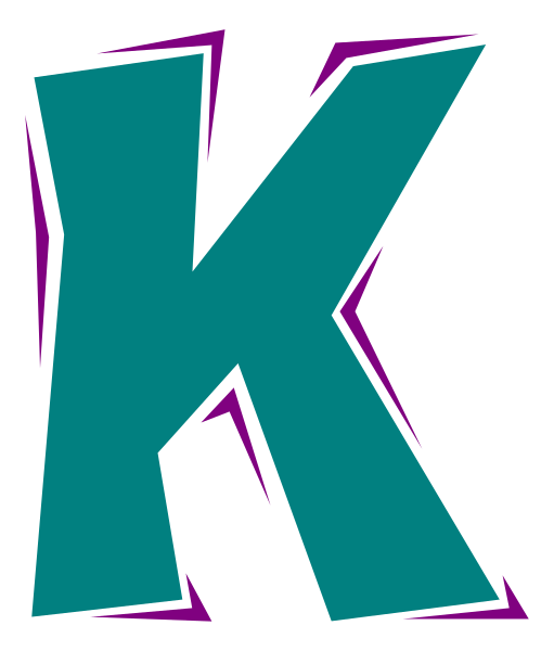 The letter "K" with a stylized font design on it.