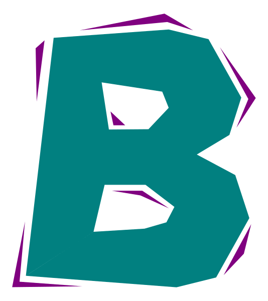 The letter "B" with a purple outline on top of it against a gray background.