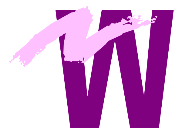 The image shows a purple logo with white text that reads "W".