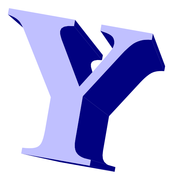 The image shows a graphic of two letters "Y" with an arrow pointing to it from above left corner indicating that this is Yahoo's logo in blue color on black background.