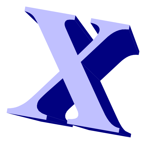 The image shows a stylized letter "X" with an arrow pointing to it from above.