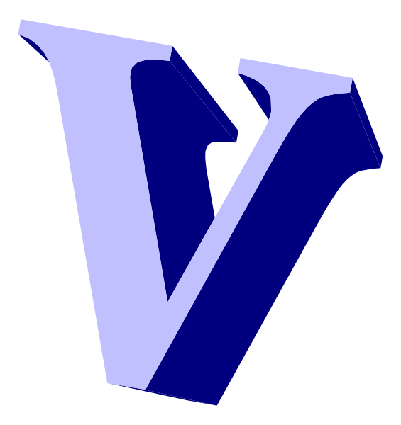 The image shows a stylized letter "V" with an arrow pointing to it from above on what appears to be a blue background.