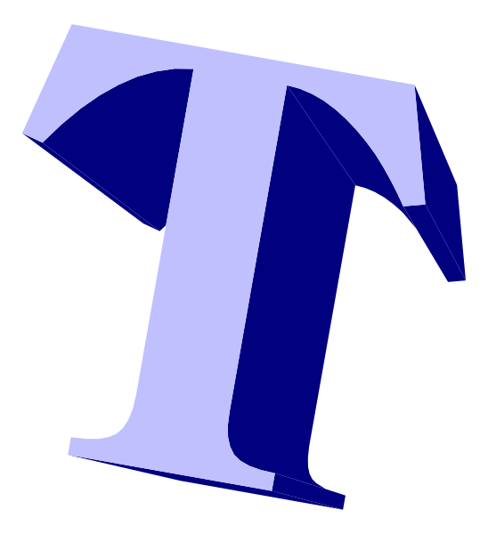 The letter "t" with a shadow effect on it against a black background.