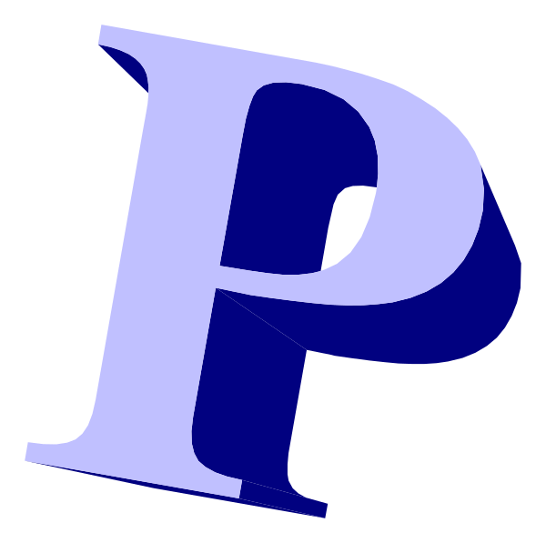 The letter "P" with a blue background behind it.
