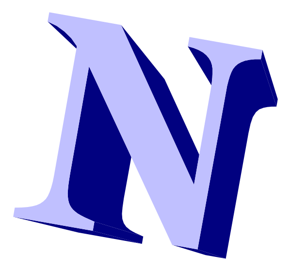 The letter "N" on a blue background with white outline.