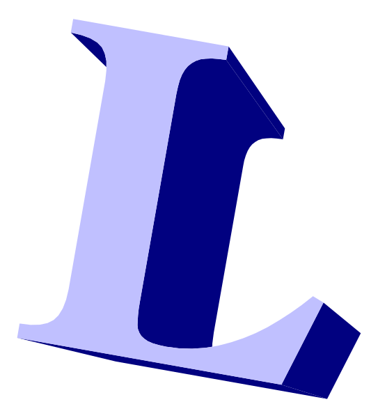 The letter "L" with a blue background behind it.