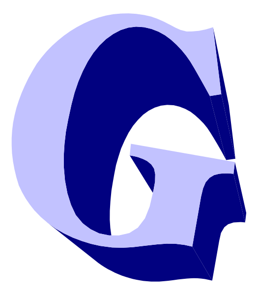The letter "G" with a blue background on top of another colorful patterned surface is shown here.