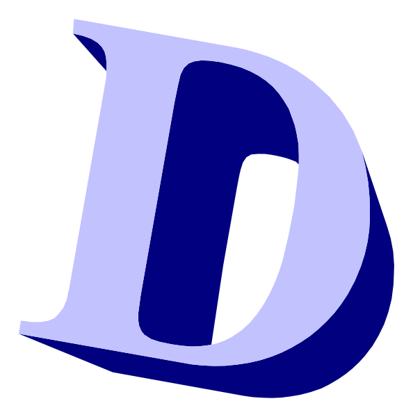 The letter "D" with a blue background behind it.