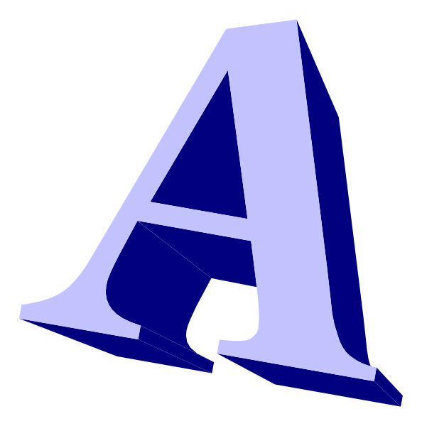 The letter "A" on a black background with white outline.