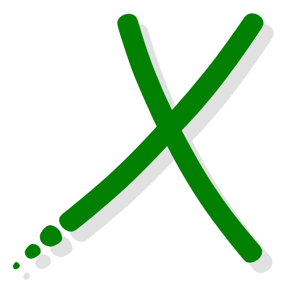 The image shows a stylized graphic of an X with two vertical lines intersecting at their ends to form an "X" shape in white on top of another green line that appears as if it's being crossed out, set against a black background.