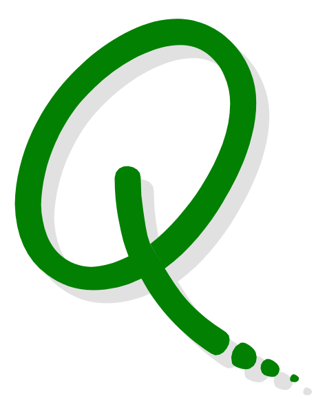 The image shows a stylized logo with an abstract design resembling a letter "Q" inside of which is another symbol that appears to be a question mark (?) within it; this combination suggests a play on words, possibly related to Q&A or questions and answers in general.