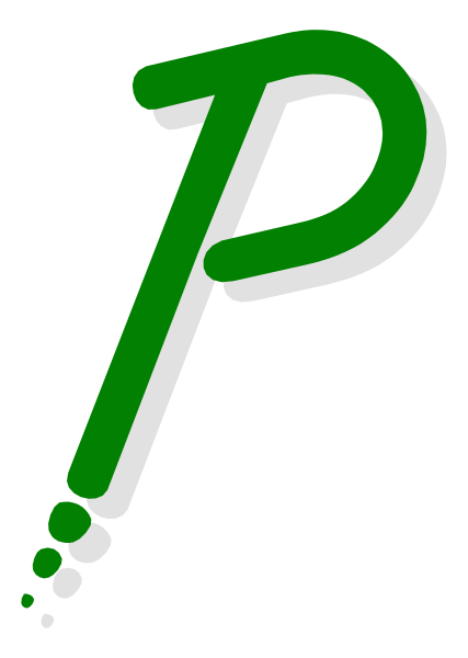 The image shows a logo with an abstract design that includes stylized lettering resembling "P" within what appears to be two overlapping circles in green and white hues on top of each other, set against a gray background.