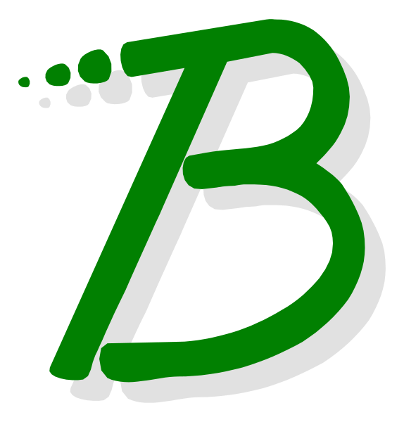 The logo consists of a stylized letter "B" with an abstract design resembling bubbles around it on top left corner against white background.