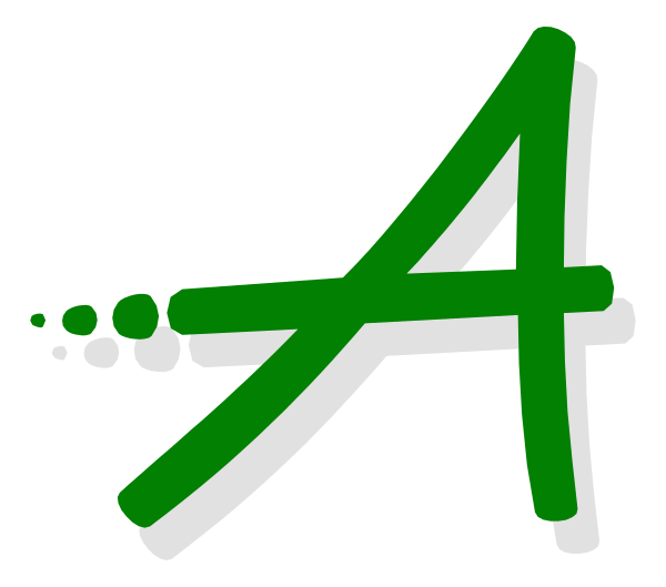 The image shows a logo with an 'A' inside it that has been stylized to include dots around its edges in various shades of green; there is no additional context provided about objects, people, animals, actions, and setting within this clip-art style graphic.