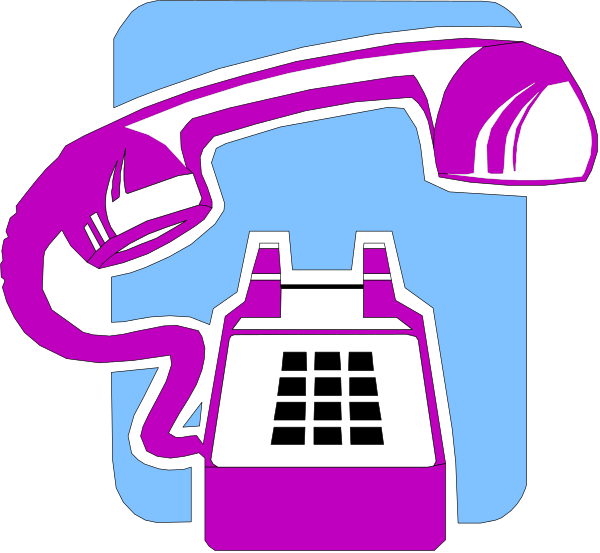 The image shows a stylized illustration of an old rotary telephone with its cord coiled up next to it on what appears to be a wall-mounted phone jack, set against a blue background that resembles a social media interface icon.