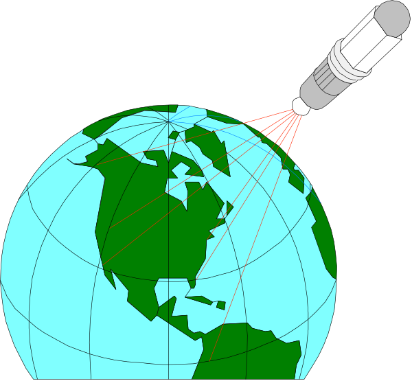The images show a satellite dish with an antenna pointing towards Earth from space, illustrating communication between satellites on opposite sides of the globe using laser beams to transmit data across continents in real-time.