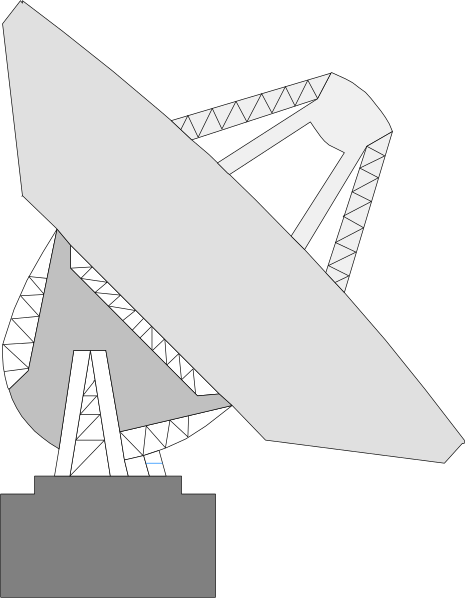 The black and white illustration shows a satellite dish with an attached antenna on top of it against a dark background; there is no text present in this image.