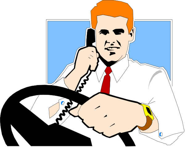 The image shows a cartoon of an animated man sitting at his desk with papers spread out before him on top of which rests a telephone receiver in front of it.