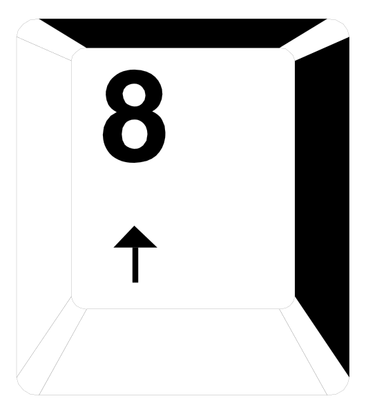 The image shows a black arrow pointing upwards inside an open cardboard box with numbers 8 on it against a white background. There is no other content in this small clip-art picture.
