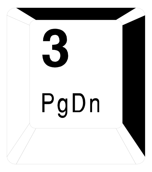 The image shows a black and white representation of an open book with three pages visible; on each page is printed "3" in large numbers followed by chemical symbols for elements: PgDn (periodic table symbol) atop one, Cd (cadmium) below another, and Dnd (denimium or lead) above the third.