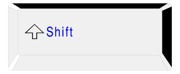 The image shows a computer screen with an arrow pointing to "Shift" on a keyboard key labeled as such.