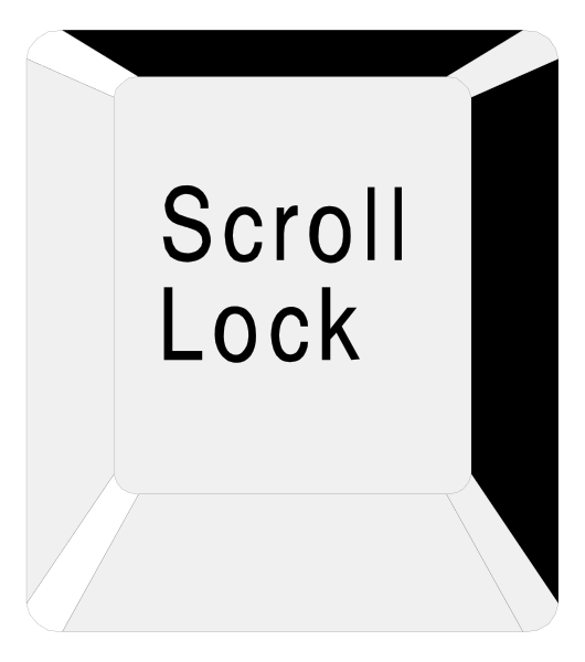 The image shows a white cardboard box with text on it that reads "Scroll Lock."